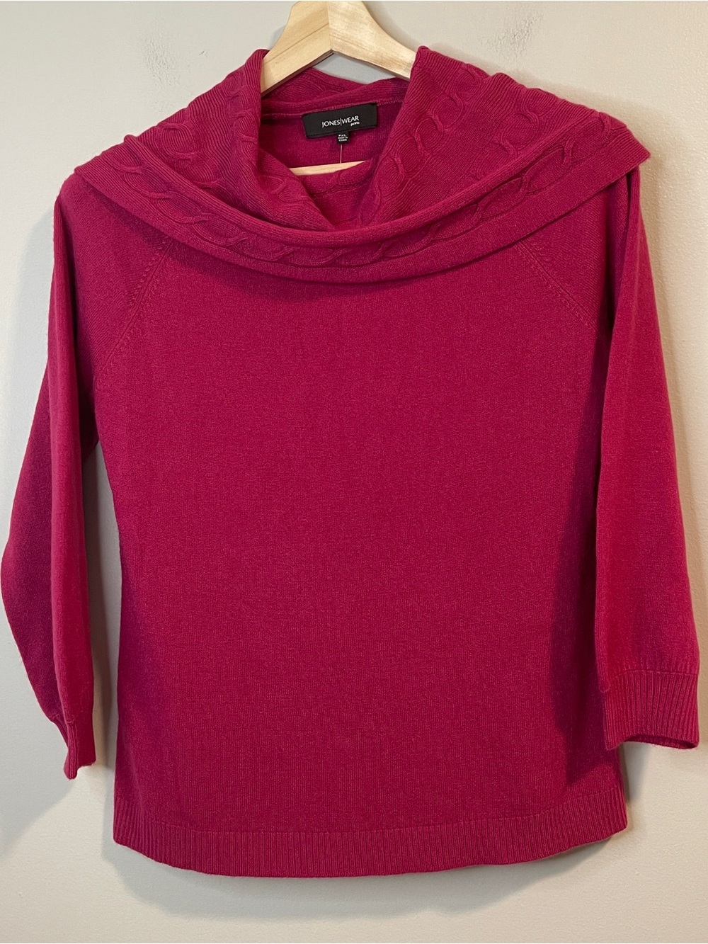Jones Wear Petal Pink Cable-Trim Cowl Neck Sweater PXL